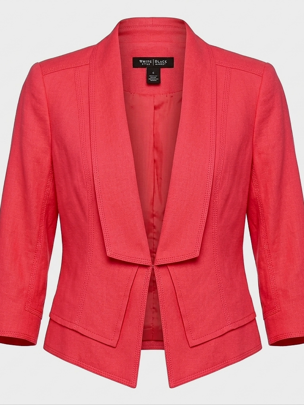 White House Black Market Red Cropped Blazer 8 Linen Preppy Chic Jacket Lined